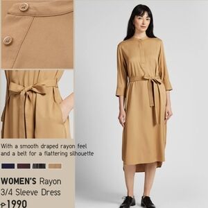 Uniqlo Brown Long Sleeve V-Neck Dress